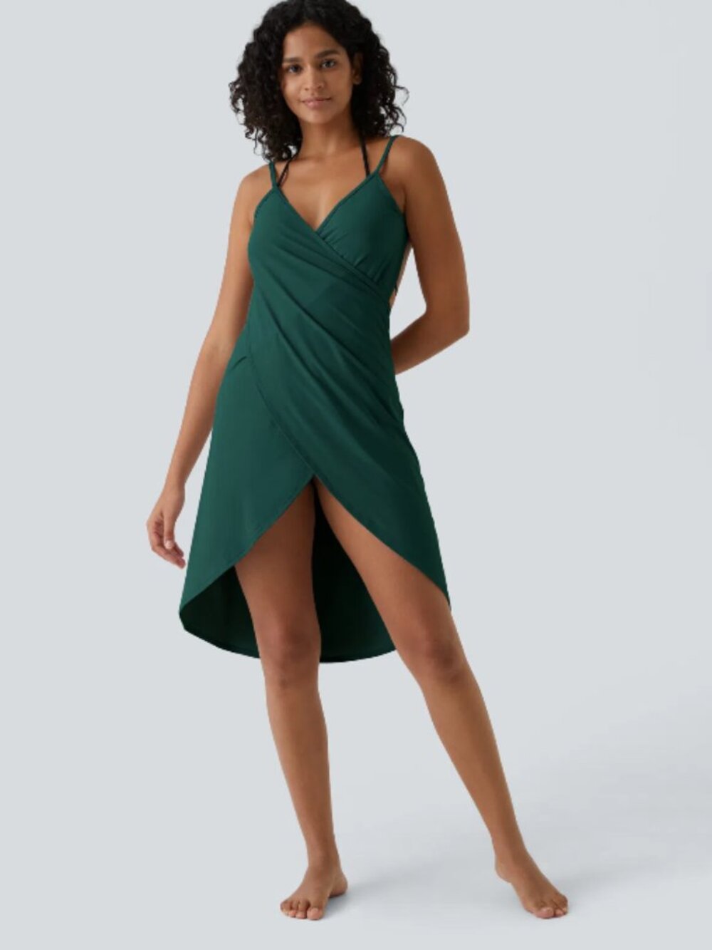 Halara NWT Spaghetti Strap Crossover Backless Wrap Dress in June Bug Green Sz M